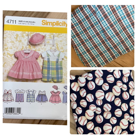Simplicity Baby 4711 New Pattern Plus Two Different Fabrics Sizes 0-18M - Picture 1 of 8